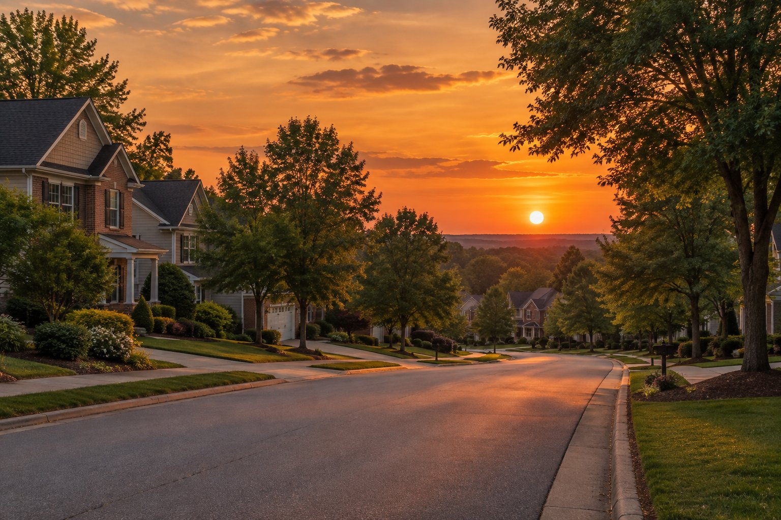 A Georgia street at sunset, illustrative